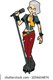 Illustration music band cartoon character in goth subculture outfit 