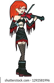 Illustration music band cartoon character in goth subculture outfit with a fiddle