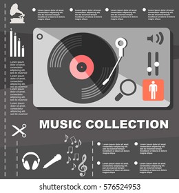 Illustration music collection infographic elements on flat design