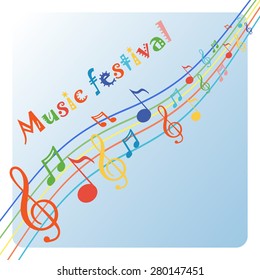 Illustration of music and color notes on a beautiful background