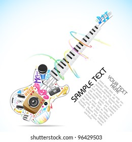 illustration of music doddle in shape of guitar