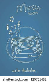 Illustration of a music icon, with cassette and musical notes, vector illustration