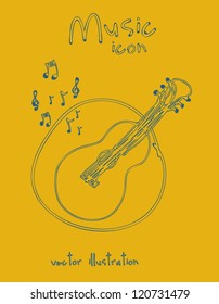 Illustration of a music icon, with  guitar and musical notes, vector illustration