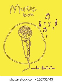 Illustration of a music icon, with microphone and musical notes, vector illustration