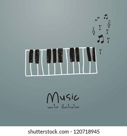 Illustration of a music icon, with  piano and musical notes, vector illustration