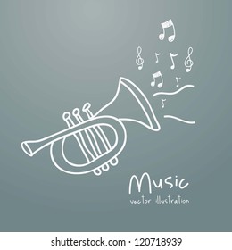 Illustration of a music icon, with trumpet and musical notes, vector illustration