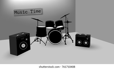 Illustration Music instruments in the music practice room. 