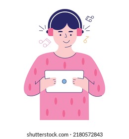 An illustration of music listening in flat style 