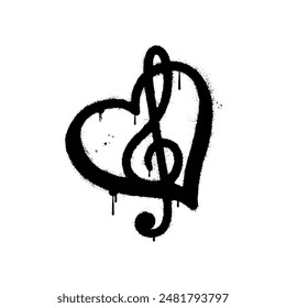 illustration of music and love symbols drawn with graffiti art