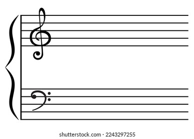 Ilustración de una plantilla de notación musical para piano, etc.