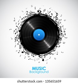 illustration of music note from disc for musical background