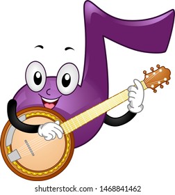 Illustration of a Music Note Mascot Playing the Banjo