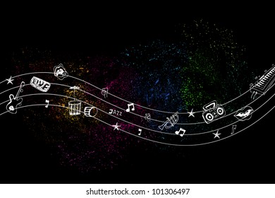 illustration of music note on abstract colorful grungy background