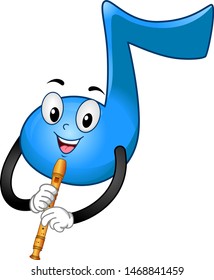 Illustration of a Music Note Playing the Recorder