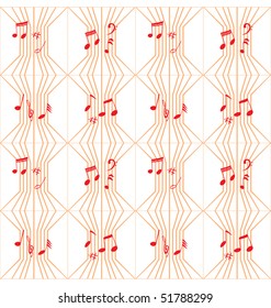 Illustration of music notes on lines that created seamless pattern.