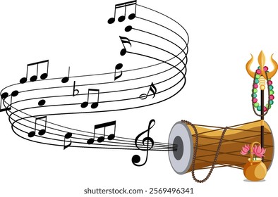 Illustration of music notes and a traditional drum