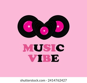 Illustration of music records on a pink background.