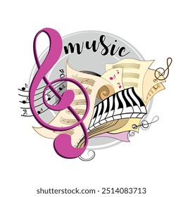 Ilustración con signo de música y notas