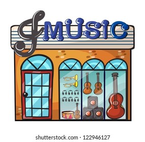 Illustration Of A Music Store On A White Background