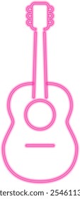 Illustration for music themed designs, posters, and digital artwork, pink glowing neon guitar illuminates with a lively and energetic glow, enhancing the visual appeal with a touch of neon brilliance.