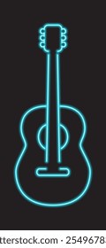 Illustration für Musik-Themen-Designs, Poster und digitale Kunstwerke, blau leuchtende Neon-Gitarre beleuchtet mit einem lebendigen und energetischen Glanz, die visuelle Attraktivität mit einem Hauch von Neon Brillanz zu verbessern.