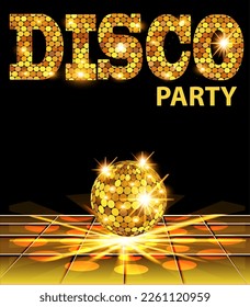 Illustration musical background about a party with disco ball and glow