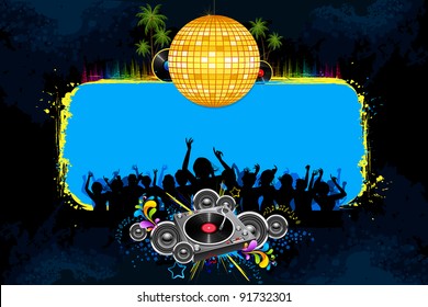 illustration of musical background with cheering crowd in disco night