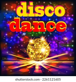 Illustration of musical background with disco ball and glow