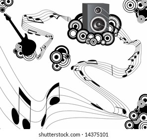 Illustration of musical background with notes and circles
