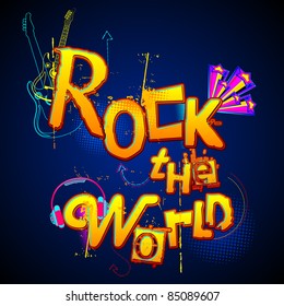 illustration of musical background with text rock the world