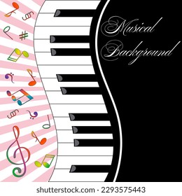 Illustration with musical background.Vector illustration with musical notes and black and white keys.
