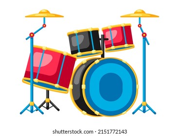 Illustration of musical drum set. Music party creative image.