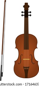 Illustration of a musical instrument a violin with a bow.