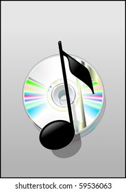 Illustration of the musical note and cd disk. Vector