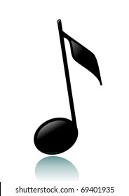 Illustration of musical note on white background. Reflection. Vector.