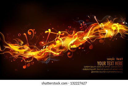 illustration of musical notes coming out of fire flame