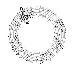 Illustration of musical notes forming a circular pattern with a prominent treble clef symbol. Ideal for musicthemed projects, offering a sense of harmony and rhythm.