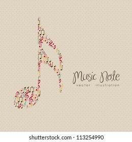 Illustration of musical notes forming a larger note, music, sound, vector illustration