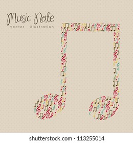 Illustration of musical notes forming a larger note, music, sound, vector illustration