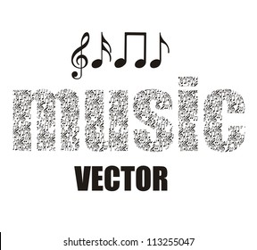 Illustration of musical notes forming music word, music, sound, vector illustration