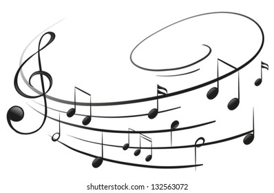 Illustration of the musical notes with the G-clef on a white background