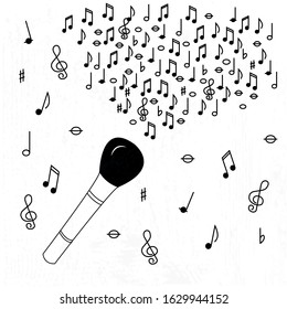 Illustration of musical symbols,vocal school for logotypes of shop, school, course. Printing for card, poster, dish,clothes, magazine, book.