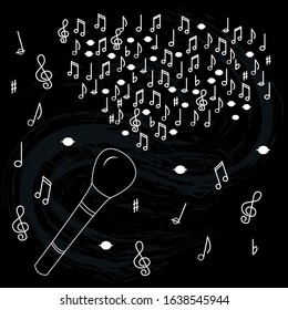 Illustration of musical symbols,vocal school for logotypes of shop, school, course. Printing for card, poster, dish,clothes, magazine, book.
