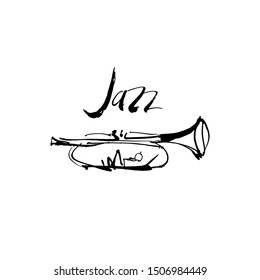 Illustration of a musical trumpet. Jazz musical instrument.
