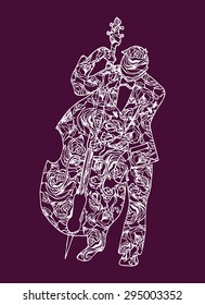 Illustration musician. Man performing music. Contra bass.