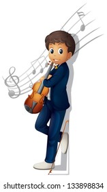 Illustration of a musician with a violin and musical notes on a white background