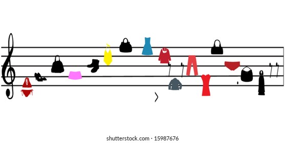 Illustration of musicsheet with clothes