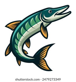 illustration of a muskie fish on white