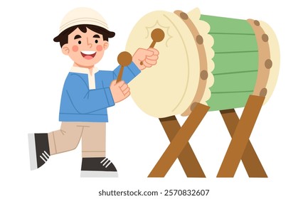 Illustration of a Muslim boy beating a drum