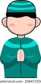 Illustration of a Muslim Boy Expressing Forgiveness on Eid Mubarak. Ramadan and Eid A Time for Young Hearts to Seek Peace.